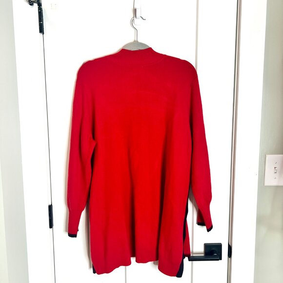 Chico's Red Black Mock Neck Long-Lined Button Side Tunic Sweater Classic Size XL - Picture 5 of 5